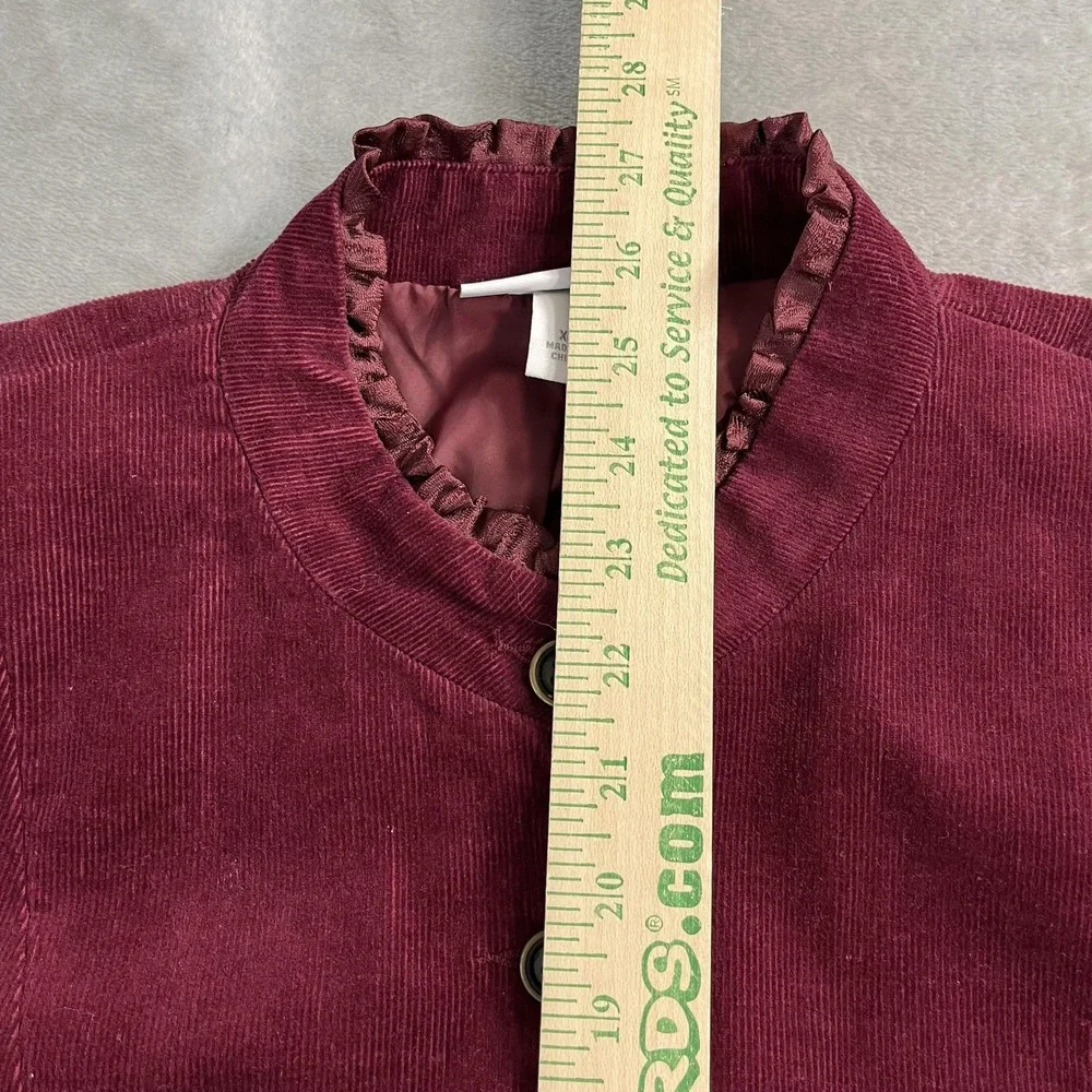 Dressbarn Blazer Womens XL Red Corduroy Ruffle Trim Button Front‎ Fairy Feminine